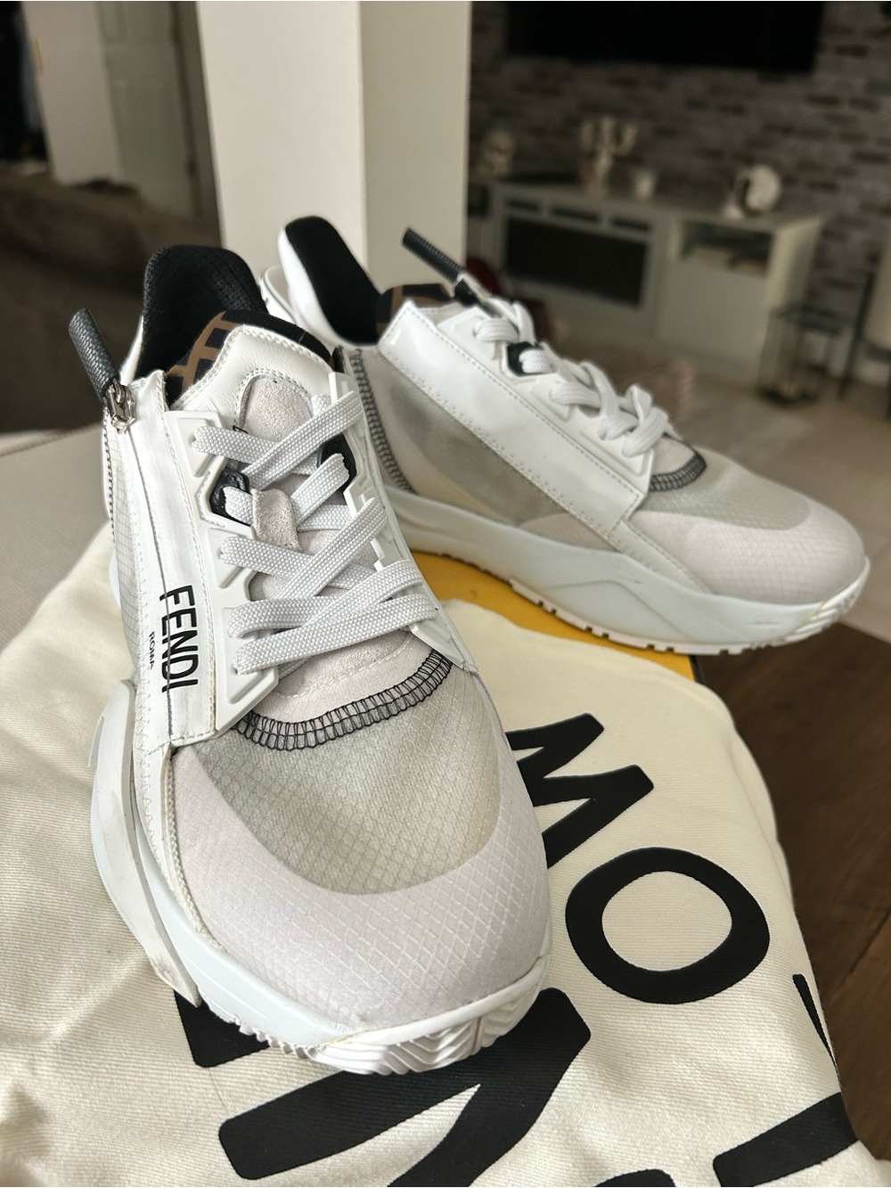 Fendi White and Gray Women's Platform Sneakers